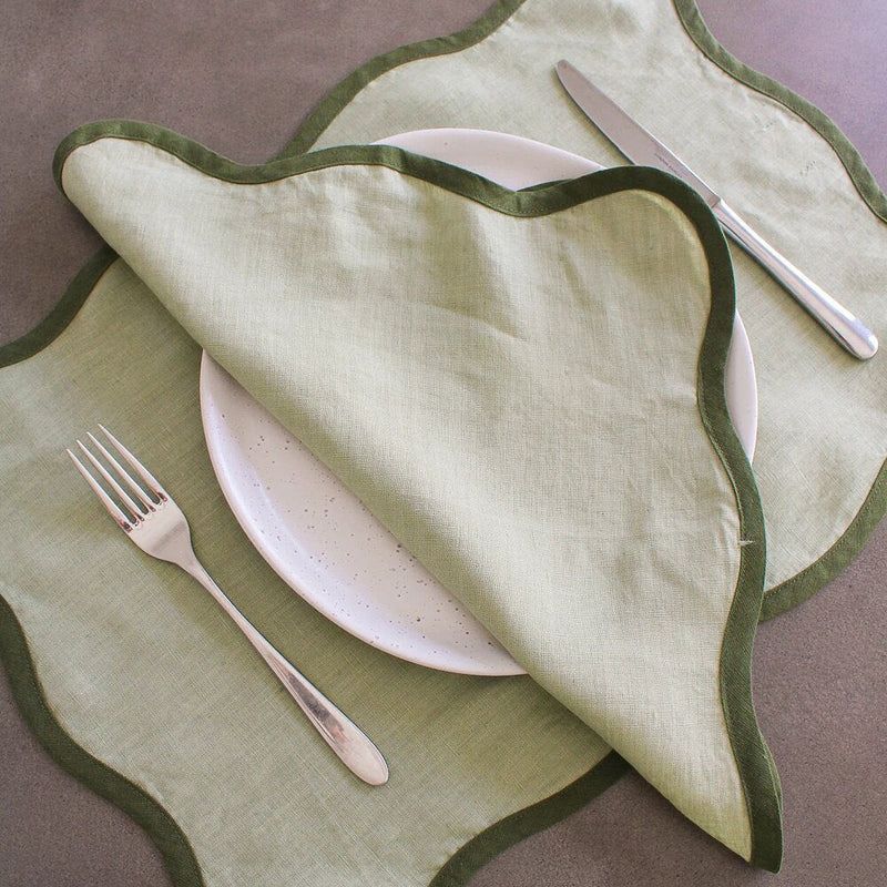 Scalloped Napkins 100% Belgium Flax Linen (Set of 4) - Available in 2 Styles