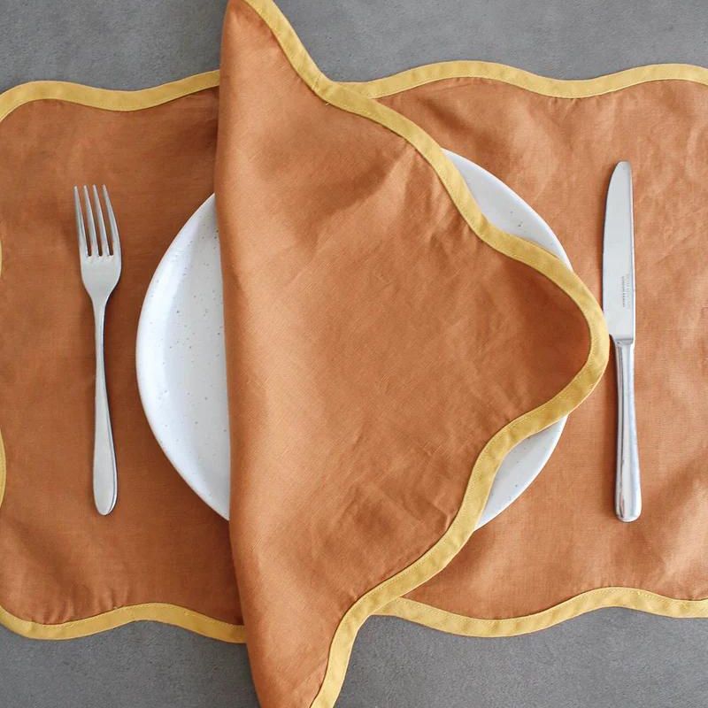Scalloped Placemats 100% Belgium Flax Linen (Set of 4) - Available in 2 Styles